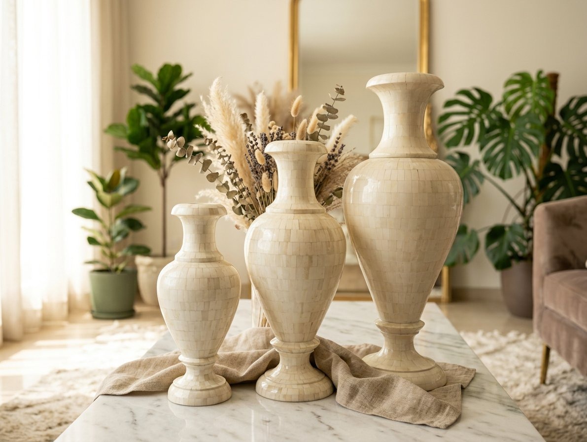 Trio de vases incrustés d'os